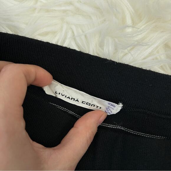 LIVIANA CONTI Pants Size XS Quiet Luxury Knit Wide Leg Cropped Wool Black Italy - Picture 7 of 11